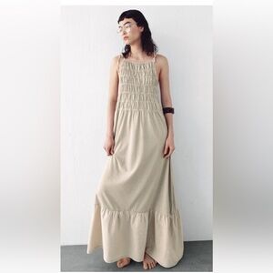 Zara ruched stretchy maxi dress with washed effect and ruffle hem